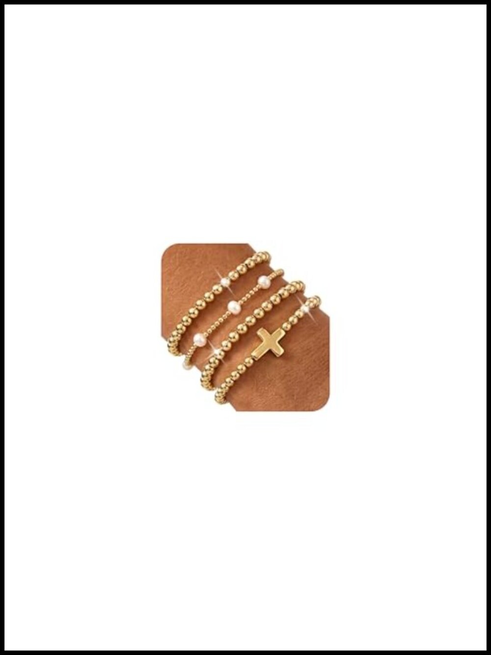 Gold Plated Beaded Bow Heart Paperclip Charm Stretch Bracelet Set Women 4Pcs
